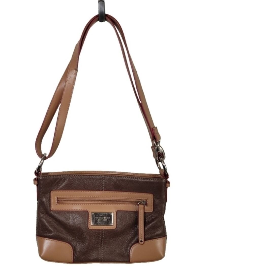 Tignanello Shoulder Bag Purse Brown Two Tone Leather Adjustable *SMALL FLAW